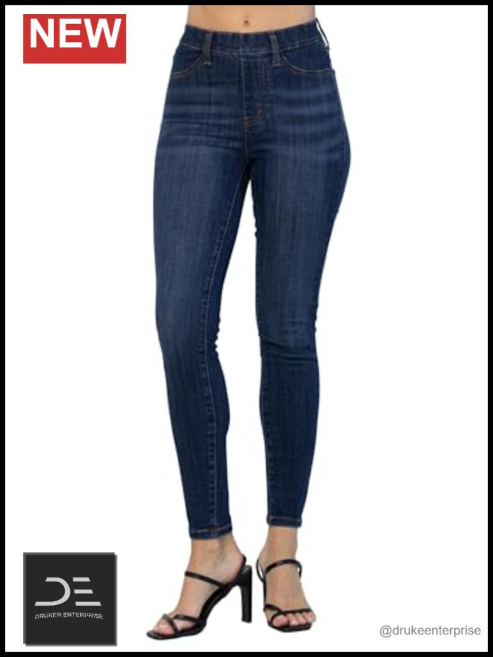 High Rise Skinny Jeans with Patch Pockets, Pull-On Style, Stretchy Cotton Blend